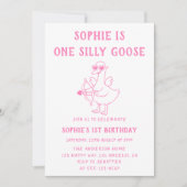 Cute Pink Silly Goose 1st Birthday Kaart (Voorkant)