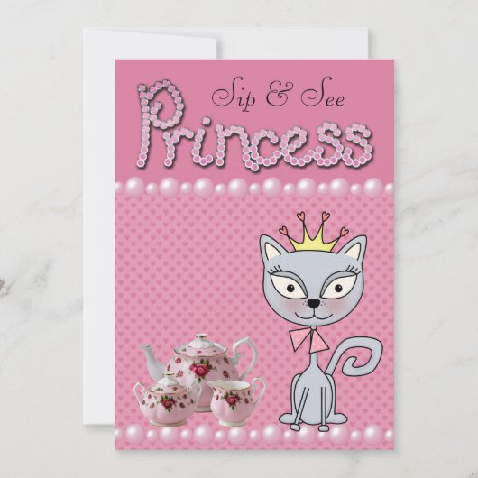 Cute Pink Sip & See Baby shower Princess Kitty Cat Kaart (Voorkant)