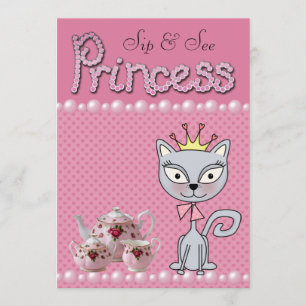 Cute Pink Sip & See Baby shower Princess Kitty Cat Kaart