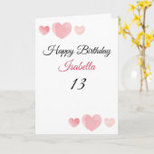 Cute Pink Six Waterverf Hearts 13th Birthday Kaart (Gele Bloem)