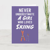 Cute Pink Skiing Cards For Baby Girls Kids Ski  Kaart (Voorkant)