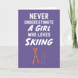 Cute Pink Skiing Cards For Baby Girls Kids Ski  Kaart