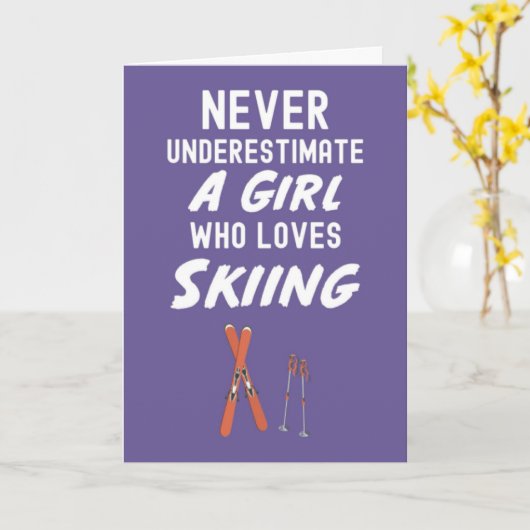 Cute Pink Skiing Cards For Baby Girls Kids Ski  Kaart (Gele Bloem)