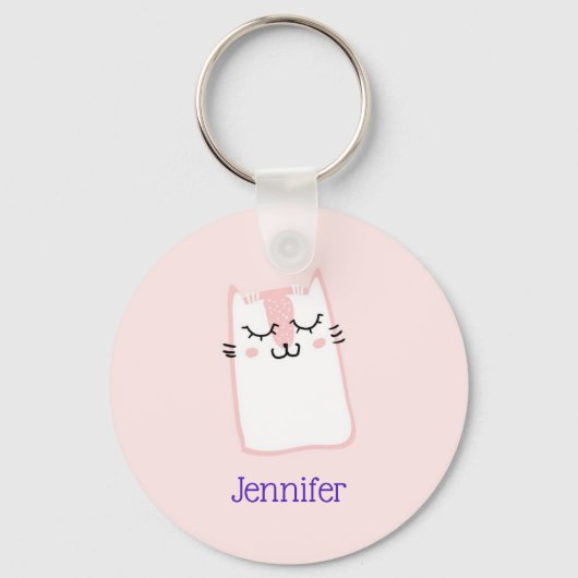 Cute Pink Sleeping Kitty Cat Custom Sleutelhanger (Voorkant)