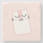 Cute Pink Sleeping Kitty Cat Stenen Onderzetter (Voorkant)