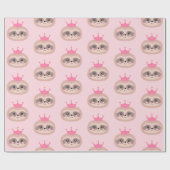 Cute Pink Sloth Princess Wrapping Paper Cadeaupapier (Vlak)