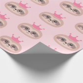 Cute Pink Sloth Princess Wrapping Paper Cadeaupapier (Hoek)