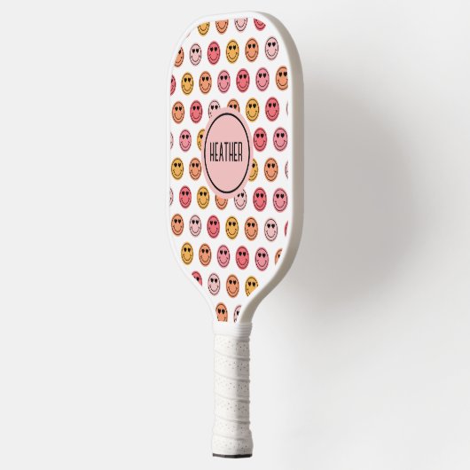 Cute Pink Smile Face Pattern Monogram Pickleball Paddle (Links)