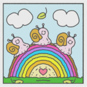 Cute Pink Snails Crossing Rainbow Log Vinyl Sticker (Voorkant)