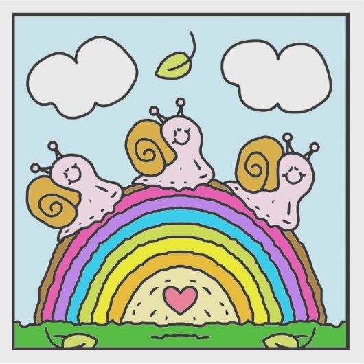 Cute Pink Snails Crossing Rainbow Log Vinyl Sticker (Voorkant)