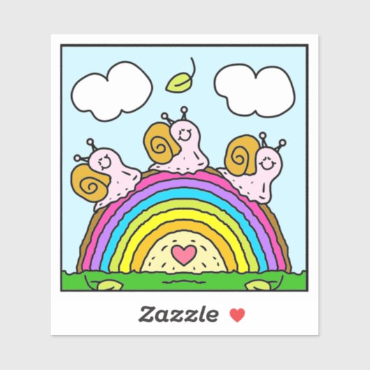 Cute Pink Snails Crossing Rainbow Log Vinyl Sticker (Vel)