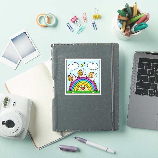 Cute Pink Snails Crossing Rainbow Log Vinyl Sticker (iPad Cover)