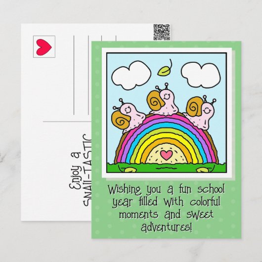 Cute Pink Snails Rainbow Log Back To School Briefkaart (Voorkant / Achterkant)