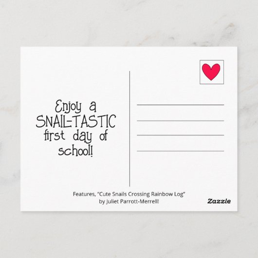 Cute Pink Snails Rainbow Log Back To School Briefkaart (Achterkant)