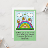 Cute Pink Snails Rainbow Log Back To School Kaart (Voorkant / Achterkant in situ)