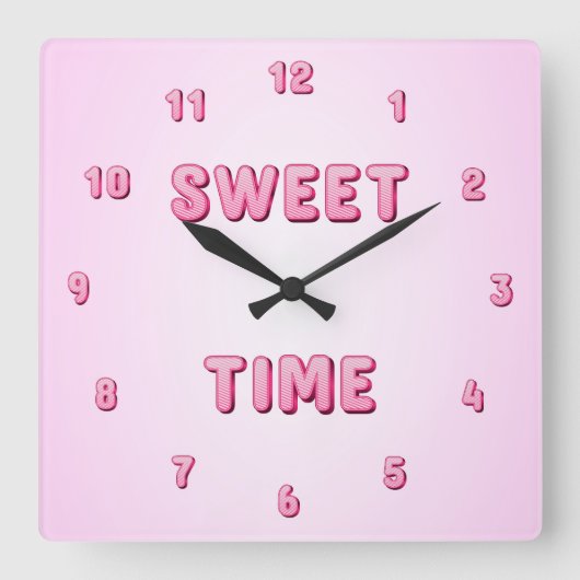 Cute Pink Snoep Sweet Time Vierkante Klok (Voorkant)