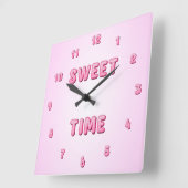 Cute Pink Snoep Sweet Time Vierkante Klok (Hoek)