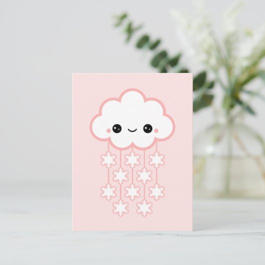 Cute Pink Snow Cloud Briefkaart (Staand voorkant)