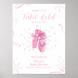 Cute Pink Snowflake Ballerina Baby Shower Welcome  Poster