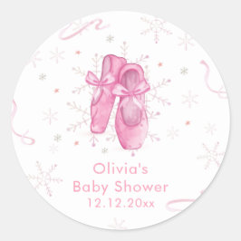 Cute Pink Snowflake Ballerina Girl Baby Shower  Ronde Sticker