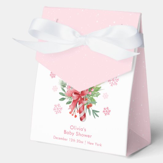 Cute Pink Snowflake Festive Candy Baby Shower  Bedankdoosjes (Voorkant)
