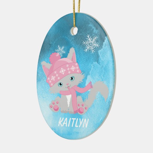 Cute Pink Snowflake Kitten Keramisch Ornament (Links)