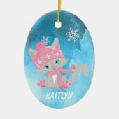 Cute Pink Snowflake Kitten Keramisch Ornament (Voorkant)