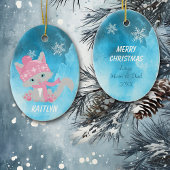 Cute Pink Snowflake Kitten Keramisch Ornament