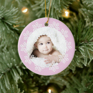 Cute Pink Snowflake Lijst Girl Foto Kerstmis Keramisch Ornament