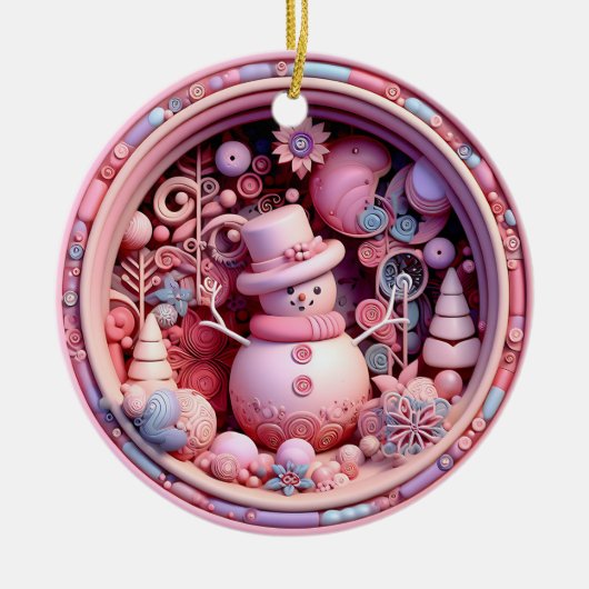 Cute Pink Snowman Christmas Keramisch Ornament (Voorkant)
