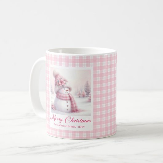 Cute Pink Snowman Christmas Mug Winter Kids Gift Koffiemok (Voorkant links)