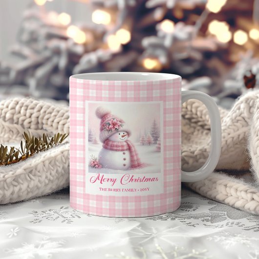 Cute Pink Snowman Christmas Mug Winter Kids Gift Koffiemok