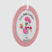 Cute Pink Snowman Cookie Baker Name Kerstmis Ornament (voorkant)