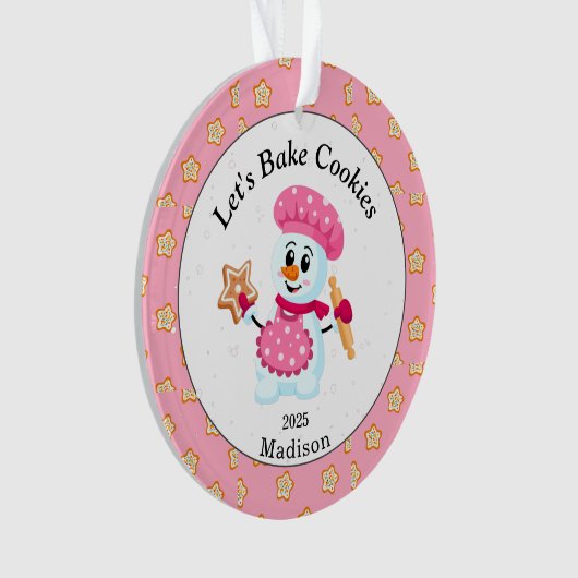 Cute Pink Snowman Cookie Baker Name Kerstmis Ornament (voorkant)