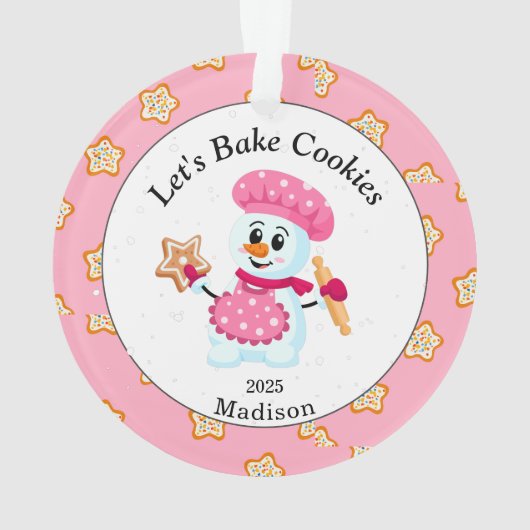 Cute Pink Snowman Cookie Baker Name Kerstmis Ornament (achterkant)
