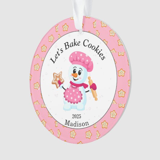 Cute Pink Snowman Cookie Baker Name Kerstmis Ornament (voorkant)