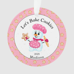 Cute Pink Snowman Cookie Baker Name Kerstmis Ornament