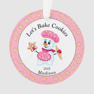 Cute Pink Snowman Cookie Baker Name Kerstmis Ornament
