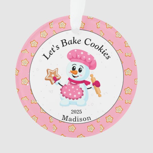 Cute Pink Snowman Cookie Baker Name Kerstmis Ornament (voorkant)