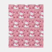Cute Pink Snowman hearts Personalized Name  Fleece Deken (Voorkant)