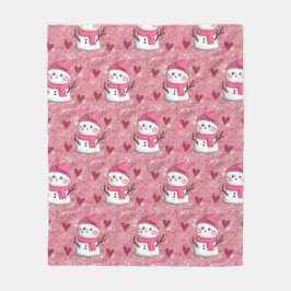 Cute Pink Snowman hearts Personalized Name  Fleece Deken