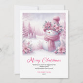 Cute Pink Snowman Kids Download Christmas Greeting Feestdagenkaart (Voorkant)