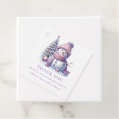 Cute Pink Snowman Winter Birthday Bedankjes Labels (In situ)
