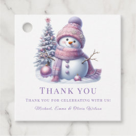 Cute Pink Snowman Winter Birthday Bedankjes Labels