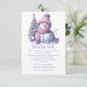 Cute Pink Snowman Winter Birthday Bedankkaart (Staand voorkant)