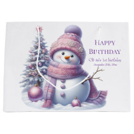 Cute Pink Snowman Winter Birthday Groot Cadeauzakje