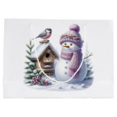 Cute Pink Snowman Winter Birthday Groot Cadeauzakje (Achterkant)
