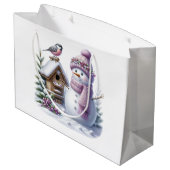 Cute Pink Snowman Winter Birthday Groot Cadeauzakje (Achterkant Gekanteld)