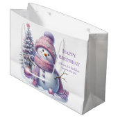 Cute Pink Snowman Winter Birthday Groot Cadeauzakje (Voorkant Gekanteld)
