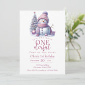 Cute Pink Snowman Winter Birthday Invitation Kaart (Staand voorkant)